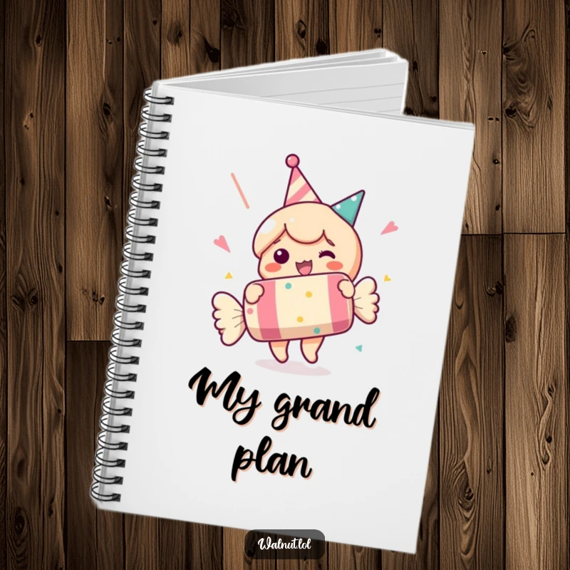 Funny notebook featuring a character popping a party cracker. Ideal for planning parties. Great funny gift.