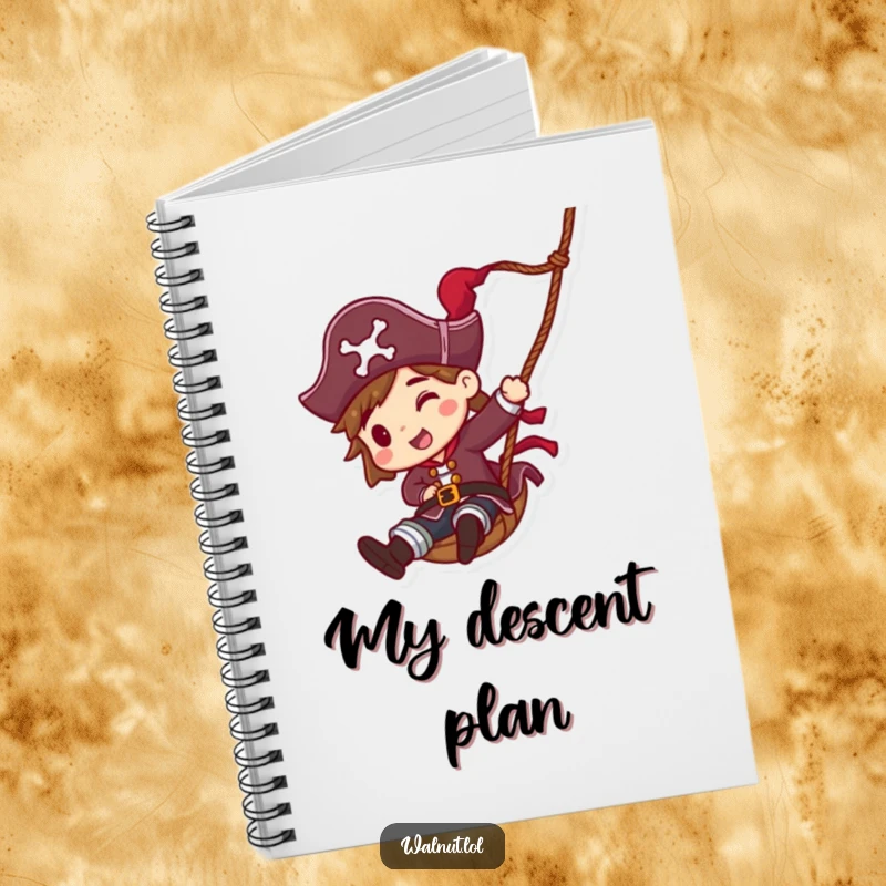 Funny Pirate Rope Slide Notebook: Agile pirate character sliding down a rope, perfect for jotting down notes and inspired ideas.