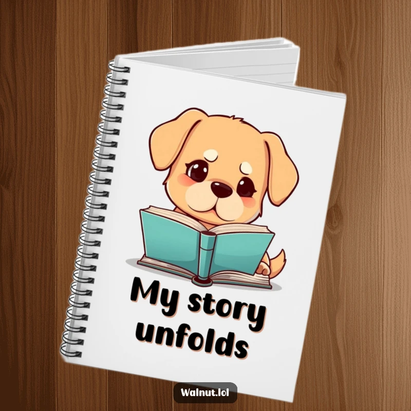 Funny dog notebook with a dog intensely reading a book with a furrowed brow, ideal for notes, funny gift.