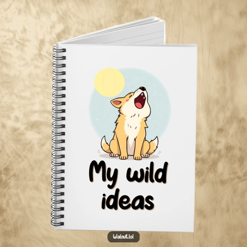 Funny Notebook with a wild dog howling at the moon, ideal for capturing nocturnal thoughts and creative ideas.