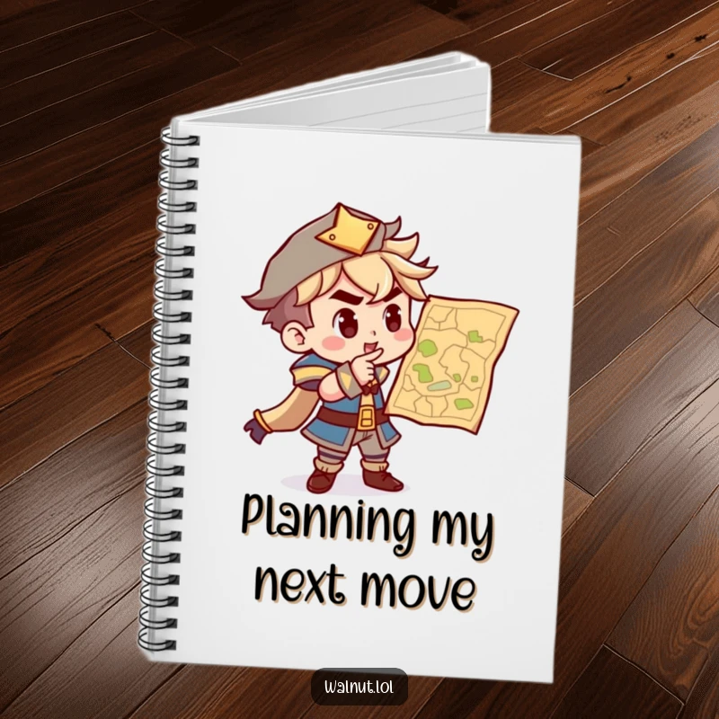Funny notebook featuring a determined character pointing at a map, perfect for jotting down plans, notes, and adventure ideas.