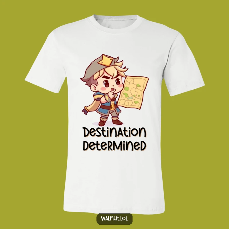 Funny Adventurer T-Shirt: Determined Character Navigating with Map, Exploration Tee