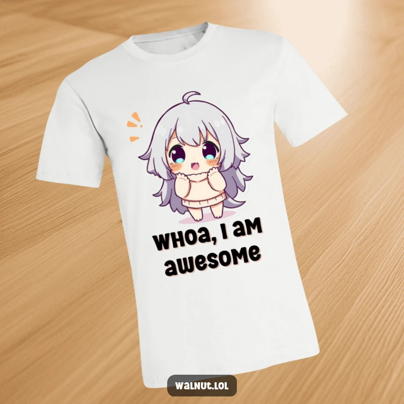 Funny t-shirt depicting a character striking a playful and surprised pose, capturing a moment of delightful shock.