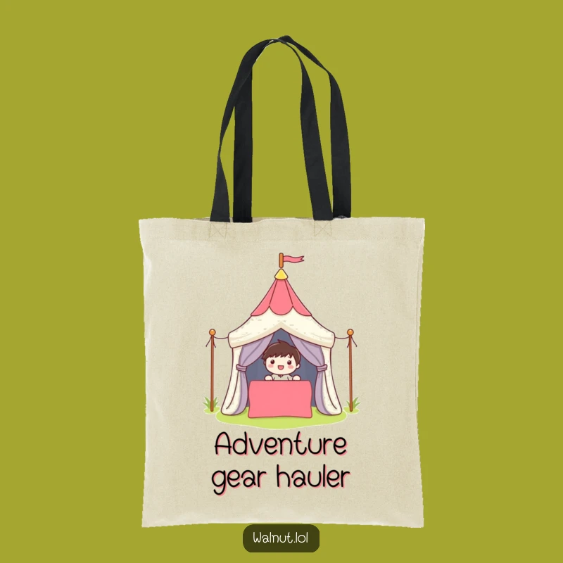 Funny Camper Tote Bag: Cute Character's Tent Carryall