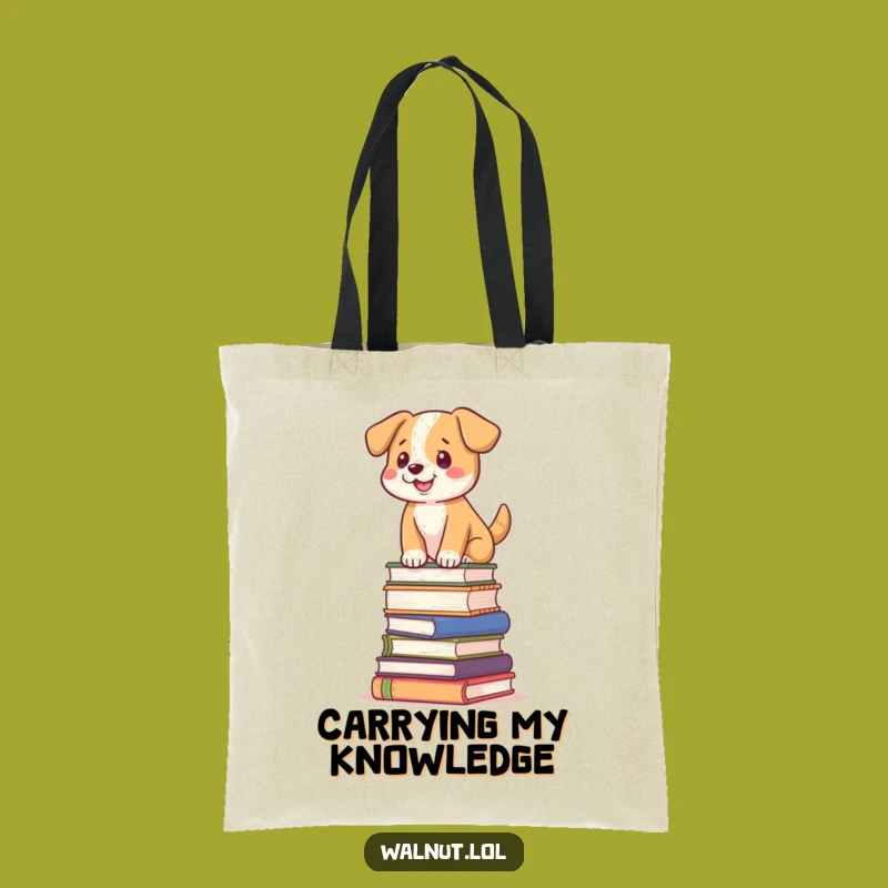 Funny Dog Book Stack Tote Bag: Carry Your Books & Your Humor