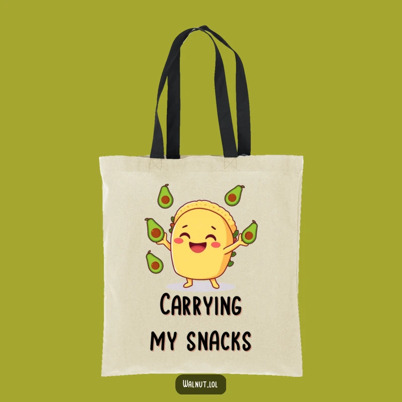 Funny Taco Tote Bag - Avocado Juggling Design, Great Gift for Foodies