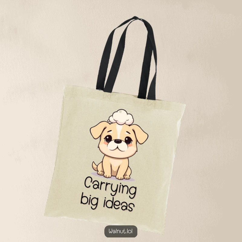 Funny dog tote bag illustrating a dog deep in profound thought, perfect for carrying daily items.
