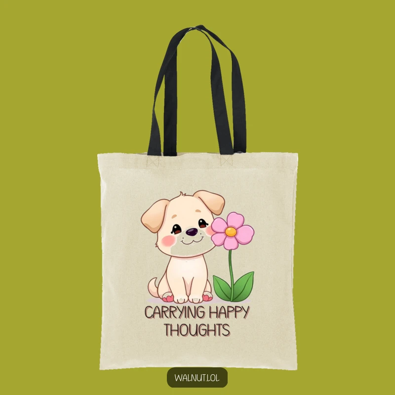 Funny Dog Flower Smile Tote Bag: Carry Your Essentials with Nature's Joy