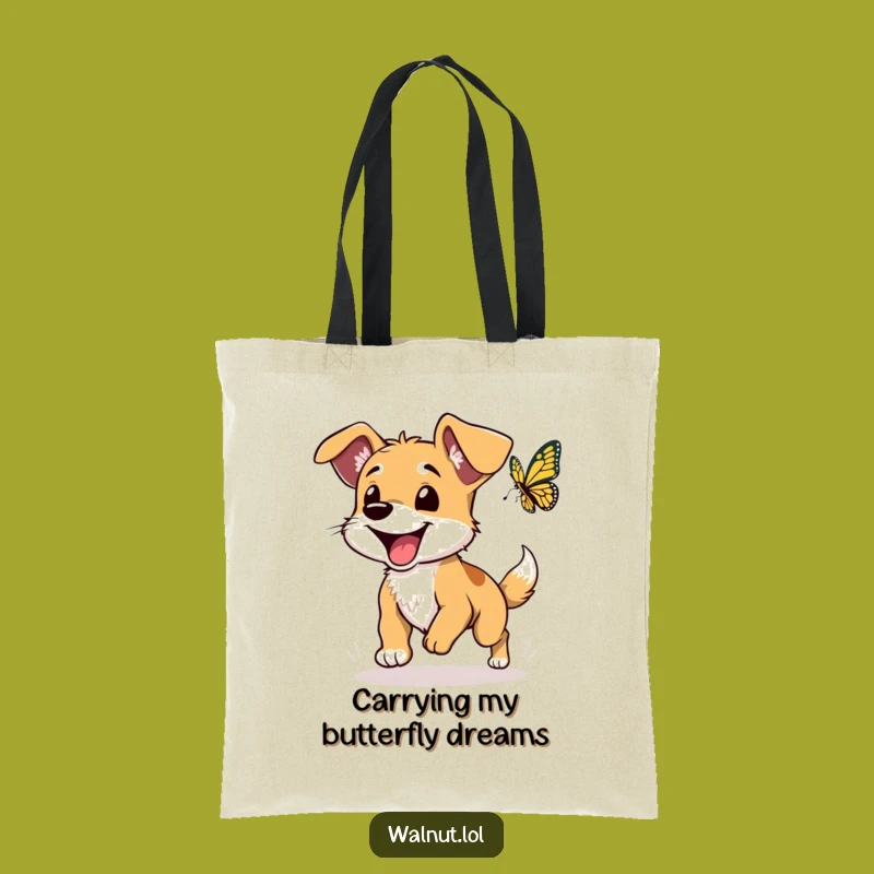 Funny Wild Dog Butterfly Chase Tote Bag: Whimsical & Practical Gift